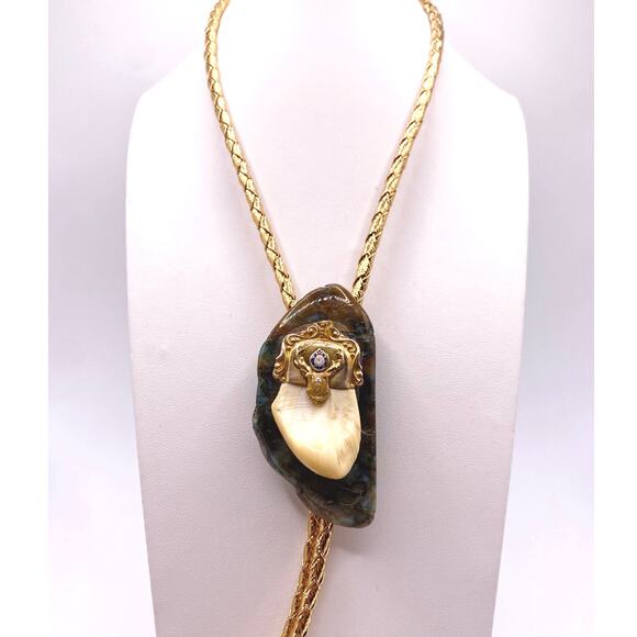 Vntg Bennett Native AmericanDesigner Bolo Tie Agate Large Stone and Claw 34” - Picture 1 of 10